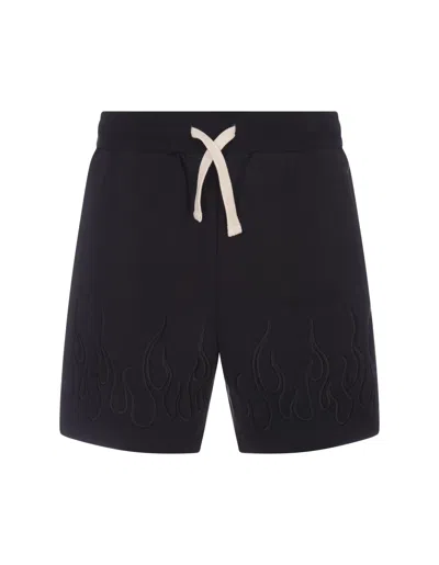 Vision Of Super Black Shorts With Black Embroidered Flames