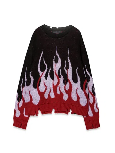 Vision Of Super Black Sweater With Double Flames