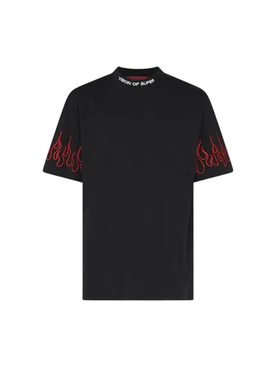 Vision Of Super Black T-shirt With Red Flames