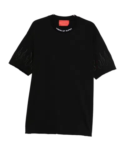 Vision Of Super Black Tee With Red Flames