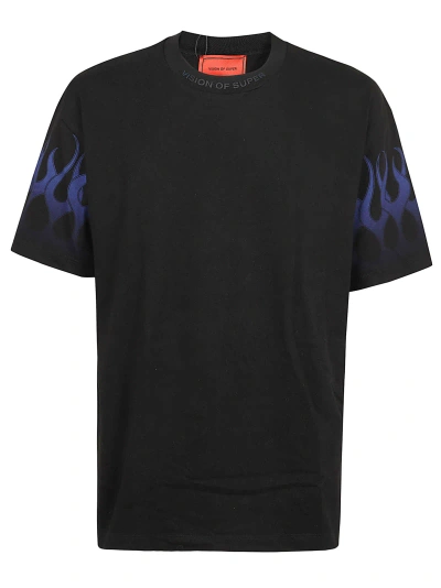 Vision Of Super Black Tshirt With Blue Flames