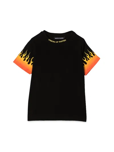 Vision Of Super Black Tshirt With Shaded Red Flames
