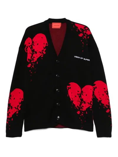 Vision Of Super Broken Heart-jacquard Cardigan In Black
