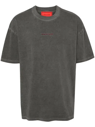 Vision Of Super Cotton T-shirt With Embroidered Logo In Grey