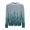 Vision Of Super Double Flames Men's Sweater L/s Jumper Balsam Green In Balsam Green