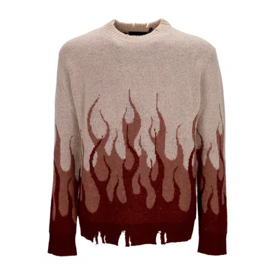 VISION OF SUPER DOUBLE FLAMES MEN'S SWEATER L/S JUMPER GRAPE WINE