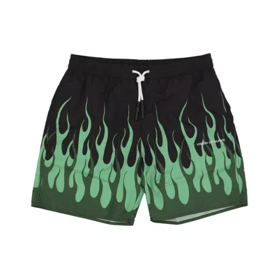 Vision Of Super Double Flames Swimwear Men's Swim Shorts Black/green