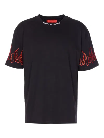 VISION OF SUPER EMBROIDERED-FLAME CREW NECK T-SHIRT