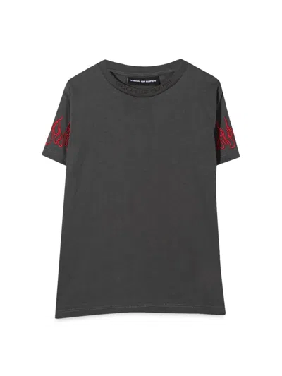 Vision Of Super Embroidered Mini Red Flames T-shirt In Gray