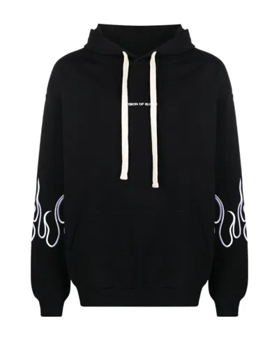 Vision Of Super Flame-embroidered Cotton Hoodie In Black