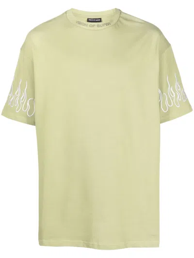 Vision Of Super Flame-embroidered Cotton T-shirt In Green