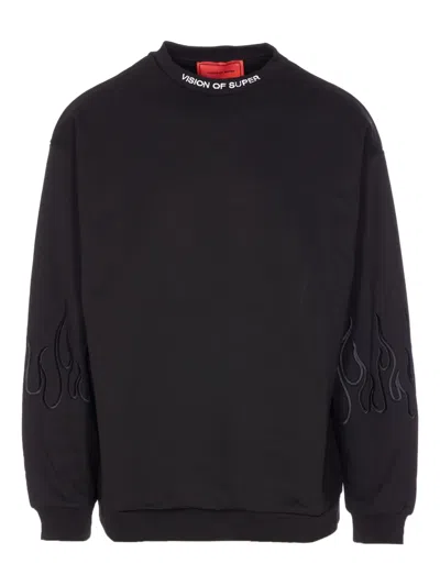 VISION OF SUPER FLAME-EMBROIDERED CREWNECK SWEATSHIRT