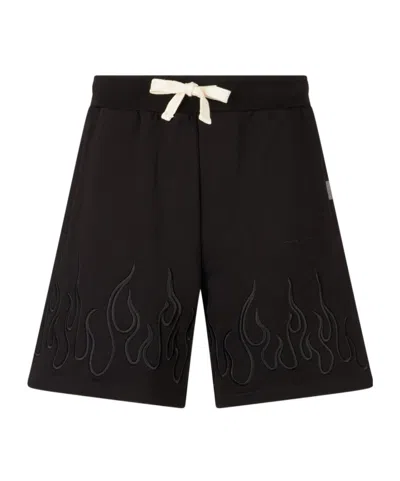 Vision Of Super Flame-embroidered Track Shorts In Black