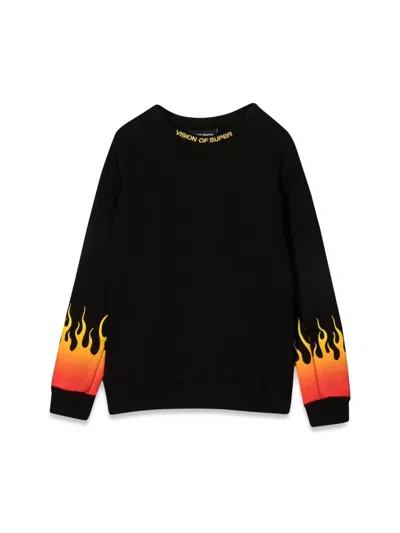 Vision Of Super Flame Graphic Crewneck Sweater For Kids In Black