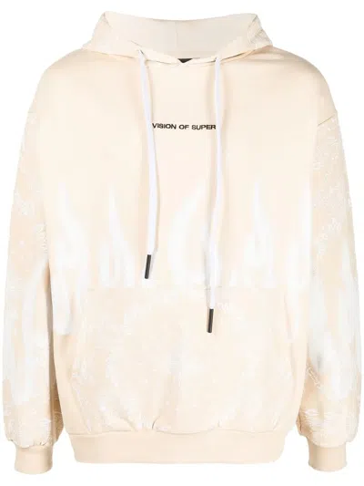Vision Of Super Flame Graphic-print Cotton Hoodie In Neutrals