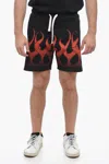 Vision Of Super Flame Print Brushed Cotton Jogger Shorts In Black