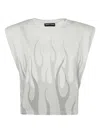 Vision Of Super Flame-print Padded-shoulder Top In Gray