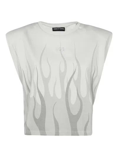 VISION OF SUPER FLAME-PRINT PADDED-SHOULDER TOP