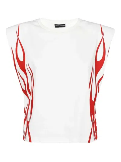 VISION OF SUPER FLAME-PRINT SHOULDER-PADDED TOP