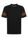 Vision Of Super Black T-shirt With Embroidered Orange Flames And White Logo In Black