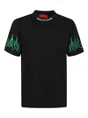 Vision Of Super Black T-shirt With Embroidered Green Flames And White Logo In Black