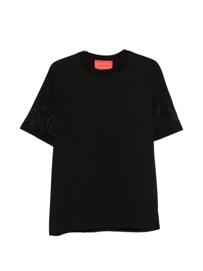 Vision Of Super Flame-embroidered T-shirt In Black