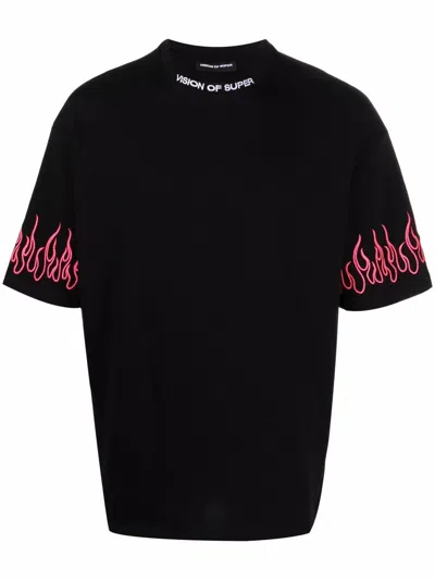 Vision Of Super Flames-print Cotton T-shirt In Black