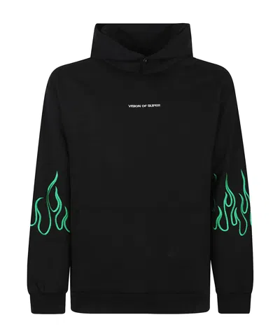 Vision Of Super Green Flame Logo Hoodie In Black