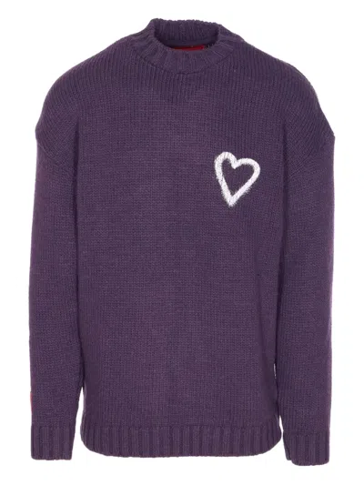 VISION OF SUPER HEART-EMBROIDERED CREWNECK SWEATER