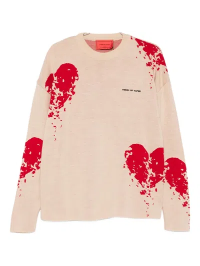 Vision Of Super Heart-print Sweater In Neutral