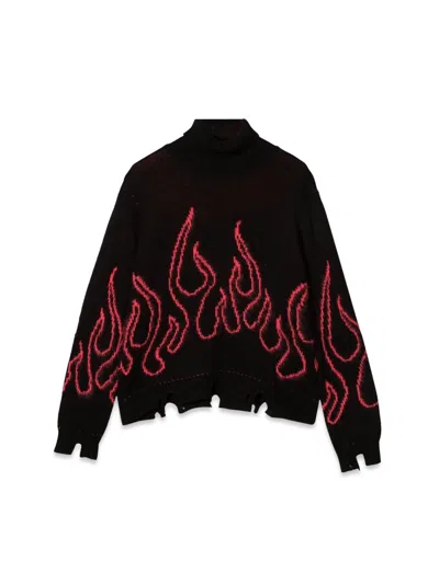 Vision Of Super High Neck Jumper With Pink Flames In Black