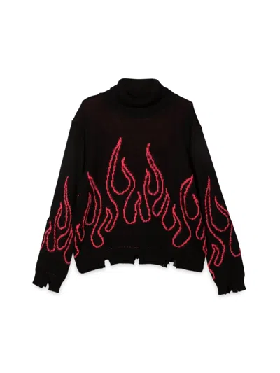 Vision Of Super High Neck Jumper With Pink Flames - Unisex In Black