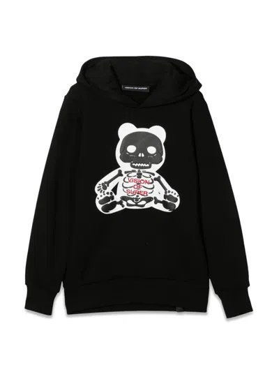 Vision Of Super Kids' Skeleton-print Cotton Hoodie In Black