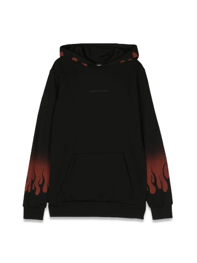 Vision Of Super Kids' Hoodie Negative Red Flames In Black