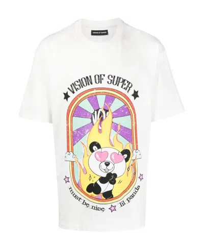 Vision Of Super In Love Panda Cartoon-print T-shirt In White