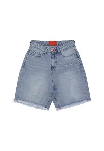 Vision Of Super Jeans Corto Man Embroidered White Logo Shorts Blue Denim