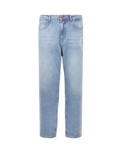 Vision Of Super Jeans Heart Laser Print In Denim Blu