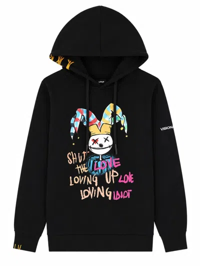 Vision Of Super Kids Unisex Cotton Hoodie With Harlequin Print In Black