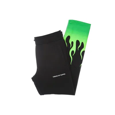 Vision Of Super Lightweight Men's Tracksuit Pants Green Shaded Flames Pants In Black/green