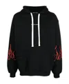 Vision Of Super Men's Lightweight Hooded Sweatshirt Embroidery Flames Hoodie Black/red In Black