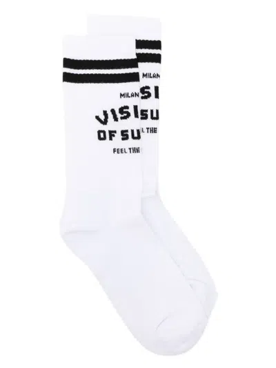 Vision Of Super Logo-jacquard Socks In White