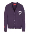 Vision Of Super Heart-embroidered Button Cardigan In Purple