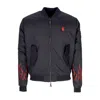 Vision Of Super Men's Bomber Jacket Embroidered Flames Bomber Black/red In Black/red