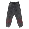 Vision Of Super Men's Fleece Tracksuit Pants Embroidered Flames Pants Grey/red In Grey/red
