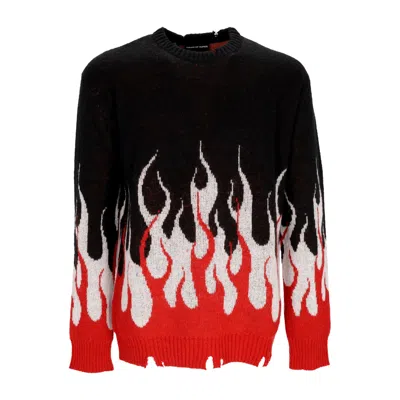 VISION OF SUPER MEN'S JACQUARD FLAMES JUMPER SWEATER BLACK/RED/WHITE