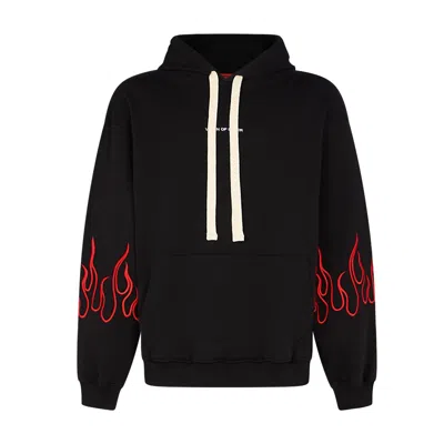 VISION OF SUPER MEN'S LIGHTWEIGHT HOODED SWEATSHIRT EMBROIDERY FLAMES HOODIE BLACK/RED