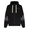 Vision Of Super Men's Lightweight Hooded Zip Sweatshirt Embroidered Flames Open Hoodie Black/white In Black/white