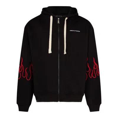 Vision Of Super Logo-embroidered Cotton Hoodie In Black