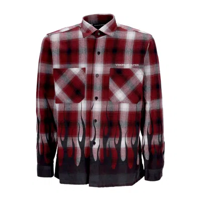 Vision Of Super Burgundy And White Black Flames Shirt