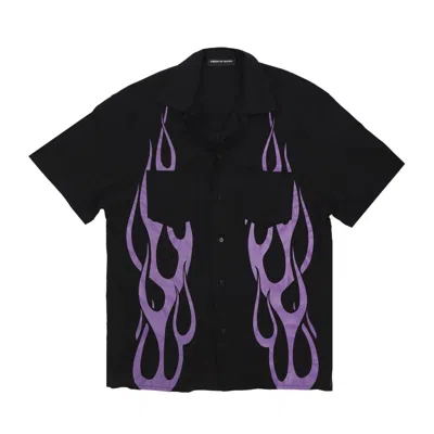 VISION OF SUPER MEN'S SHORT SLEEVE SHIRT FLAMES SHIRT BLACK/PURPLE